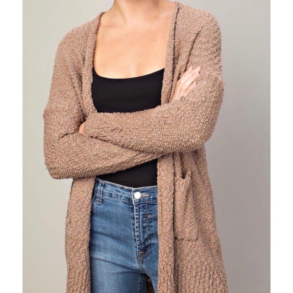 Tan Soft Popcorn Open Knit Cardigan - Picture 6 of 6